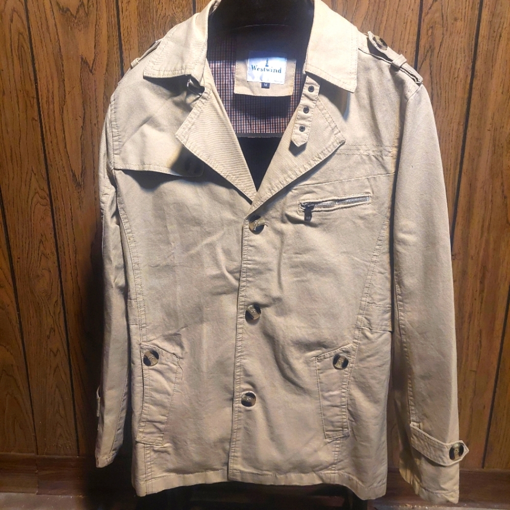 Men's Tan Jacket Westwind Button Up Overcoat Medium